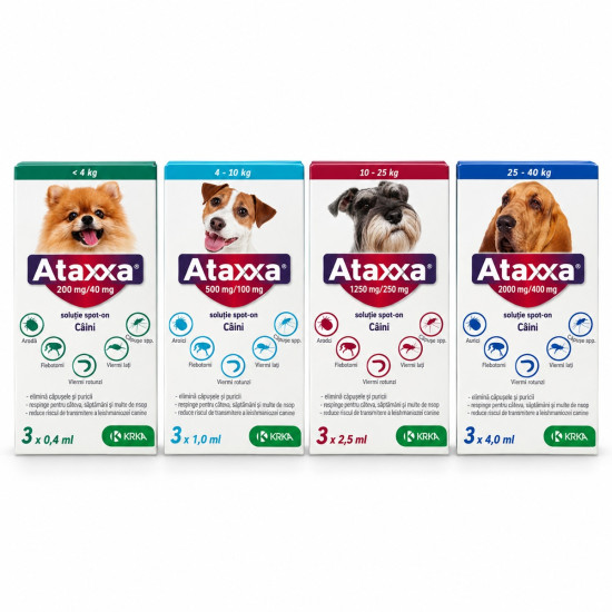 Ataxxa – Deparazitare externa pentru Câini >25 kg (3 x 4 ml, Krka Vet)
